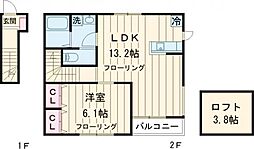 Ｊ・ＵＲＢＡＮ赤塚 2階1LDKの間取り