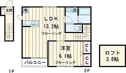 Ｊ・ＵＲＢＡＮ赤塚 2階1LDKの間取り