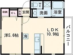 サンライズ大山II 2階1LDKの間取り