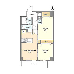 グランカーサ尾久 1階2LDKの間取り