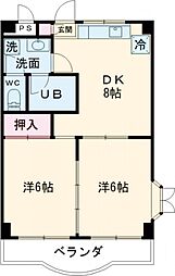 サンモール1番館Ｂ棟 3階2DKの間取り