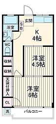 第1登戸コーポ 4階2Kの間取り