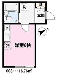 赤羽台ヒルズ 2階ワンルームの間取り