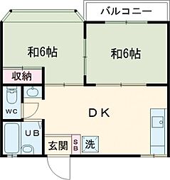 ポートハウスB 1階2DKの間取り