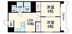 弘明寺パークハイツ 4階2LDKの間取り