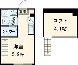 ハーモニーテラス上石神井V 1階ワンルームの間取り