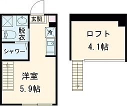 ハーモニーテラス上石神井V 2階ワンルームの間取り