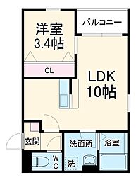 LECOCON四日市VIII 1階1LDKの間取り