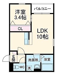 LECOCON四日市VIII 2階1LDKの間取り
