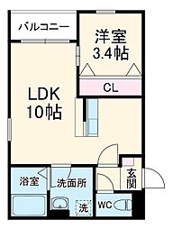 LECOCON四日市VIII 2階1LDKの間取り
