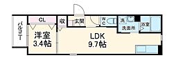 LECOCON四日市VIII 3階1LDKの間取り