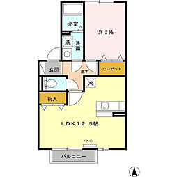 グランディールＭ　I 2階1LDKの間取り