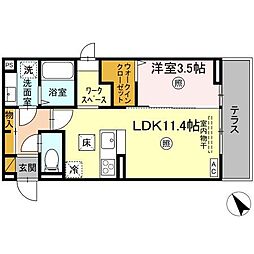 エルブ・バレ 1階1LDKの間取り