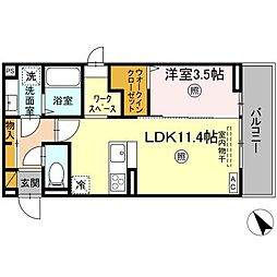 エルブ・バレ 2階1LDKの間取り