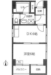 ヒルズハイム山王 2階1DKの間取り