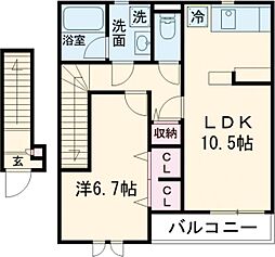 マグノリア 2階1LDKの間取り