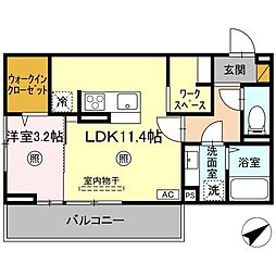 ラピス・ブルー 3階1LDKの間取り