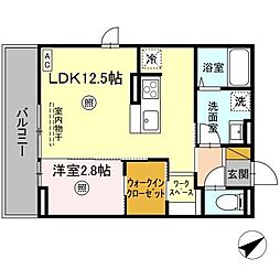 ラピス・ブルー 3階1LDKの間取り