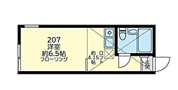 ユナイト東門前ジュリアン 2階ワンルームの間取り