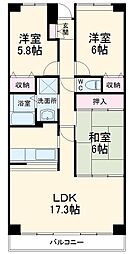 グランデージ八千代中央 3階3LDKの間取り