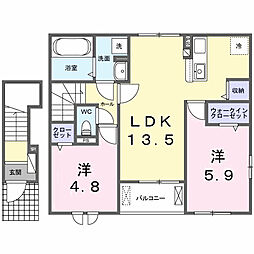 上毛電気鉄道 大胡駅 徒歩4分の賃貸アパート 2階2LDKの間取り