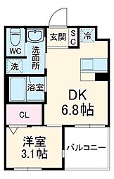 Ｐａｉｒ　ＦＬＡＴ 3階1DKの間取り