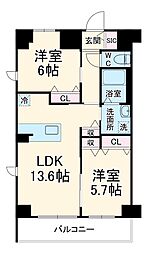 プレイズシード浄心 15階2LDKの間取り