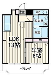 オークマンション小田急相模原 4階1LDKの間取り