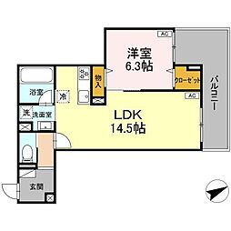 Ｄ−ｒｅｓｉｄｅｎｃｅ稲城 2階1LDKの間取り