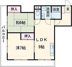 アーガスハイツ 2階2LDKの間取り