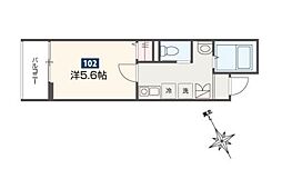 MELDIA東村山 2階1Kの間取り