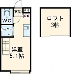 ハーモニーテラス経堂 1階ワンルームの間取り