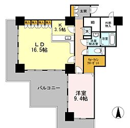 品川シーサイドビュータワーＩ 2階1LDKの間取り