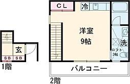 Ｆｌａｔ−Ｈａｋｕｒｉｎ 2階ワンルームの間取り