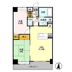 サングリーン 3階2LDKの間取り