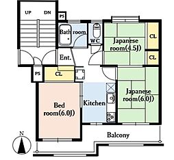稲毛団地23号棟 401 4階3Kの間取り