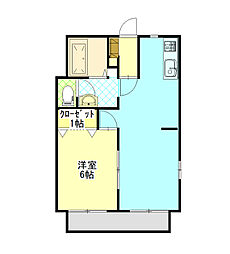 ハイツ清水Ｇ棟 1階1LDKの間取り