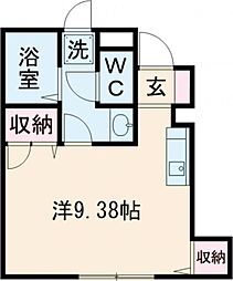 レガーロＧ棟 1階ワンルームの間取り