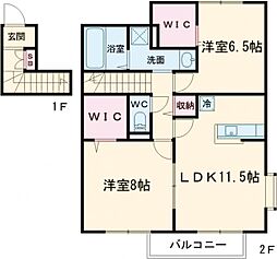 サンガーデン宮本　Ｂ 202 2階2LDKの間取り