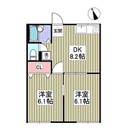 C.V.コーポ 2階2DKの間取り