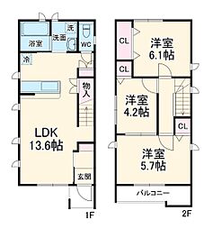 クーボライト共和町 1階3LDKの間取り