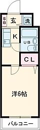 ウインベルソロ梅ヶ丘 2階1Kの間取り