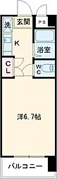 京王線 西調布駅 徒歩6分の賃貸マンション 3階ワンルームの間取り