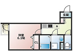 プルミエII 3階1Kの間取り