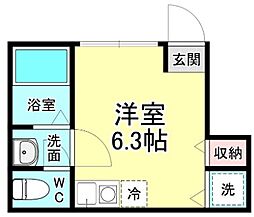 エクセルコート武蔵関 1階ワンルームの間取り