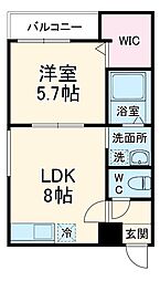 フジパレス上新庄駅北III番館 2階1LDKの間取り