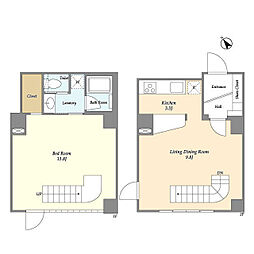 都営大江戸線 麻布十番駅 徒歩8分の賃貸マンション 2階1LDKの間取り