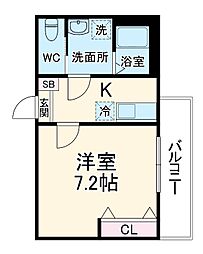 (仮称)キャメル川越並木8 2階1Kの間取り