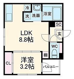 仮）西ノ京冷泉町 2階1LDKの間取り