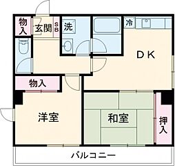 京王線 千歳烏山駅 徒歩4分の賃貸マンション 7階2DKの間取り